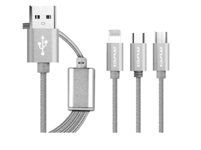 Awei CL-970 3-in-1 Fast Multi Charger Charging Cable Light-ning, Micro USB and Type-C Cord 1.2m