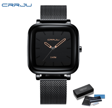 CRRJU Men's Watch Top Brand Square Dial Casual Business Analog Quartz Stainless Steel Waterproof 2199 ROSEGOLD