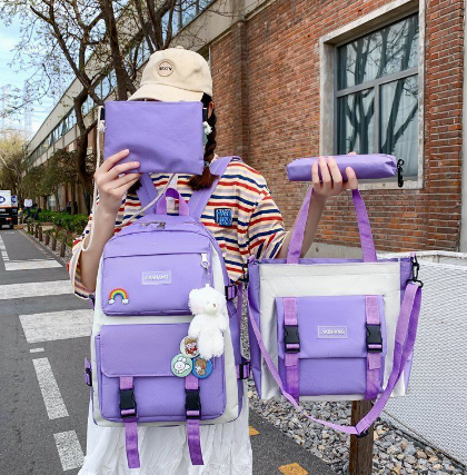 Women's Bags 4 in 1 Backpack Fashion Backpacks Trend High School Backpack Set