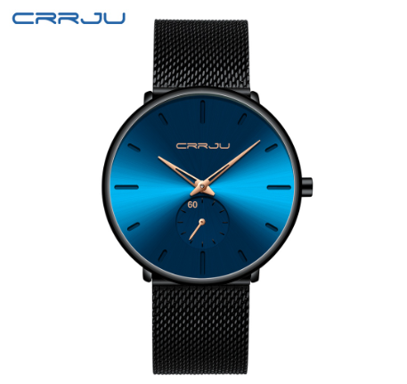 CRRJU Fashion Mens Watches Top Brand Luxury Quartz Watch Men Casual Slim Mesh Steel Waterproof Sport Watch 2150X BLACK BLUE ROSEGOLD
