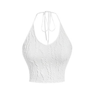 Lovito Women Elegant Plain Jacquard Lace Up Tank Top L77ED338