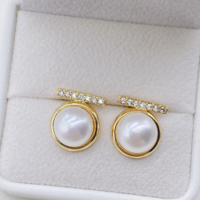 Natural Freshwater Pearl Earrings Full Diamond Earrings for Women