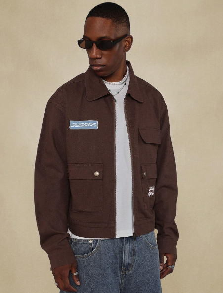 SUMWON Twill Worker Zip Through Jacket With Patches