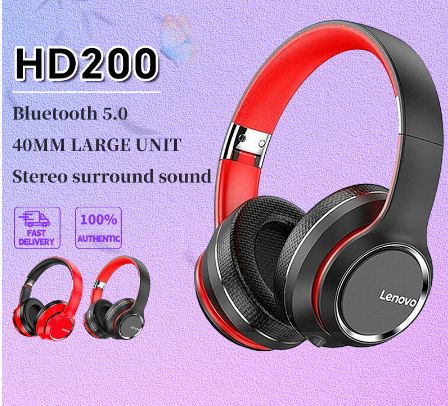 Lenovo Hd200 Bluetooth Earphones Over-Ear Foldable Computer Wireless Headphones Noise Cancellation Hi Fi Stereo Gaming Headset
