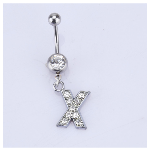 26 Letter A To Z Style Charm Stainless Steel Body Piercing JewelryCrystal Rhinestone Navel Belly Button Ring X