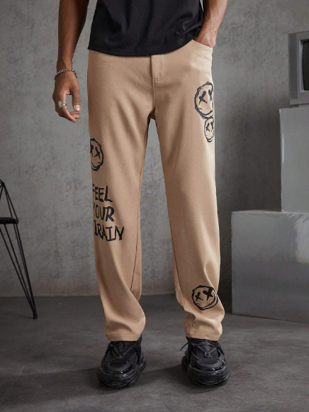 Manfinity EMRG Men's Woven Cartoon Expression Pattern Pants