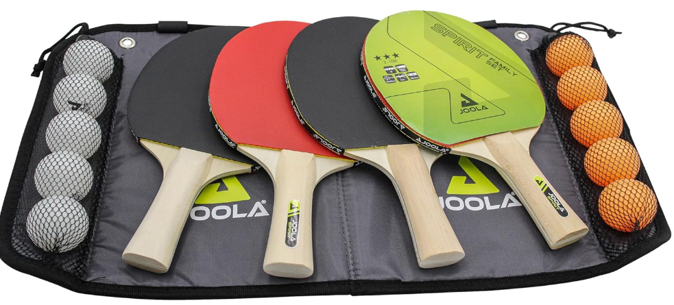 JOOLA Family Premium Table Tennis Bundle Set - 4 Regulation Ping Pong Paddles, 10 Training 40mm Ping Pong Balls, and Carrying Case - For Training and Recreational Play - Indoor and Outdoor Compatible