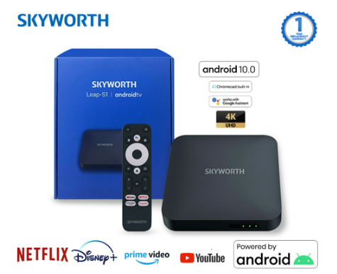 SKYWORTH Android Tv Box [Leap-S1] 2g + 8g 4k Ultra HD Android 10.0 Wi-fi / Lan Netflix You tube Bluetooth
