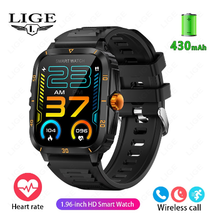 LIGE Original Smart Watch Men Full Touch HD Screen 600mAh Large Capacity Battery 100+ Sports Fitness WristWatch IP67 Waterproof Watch SILICONE YELLOW