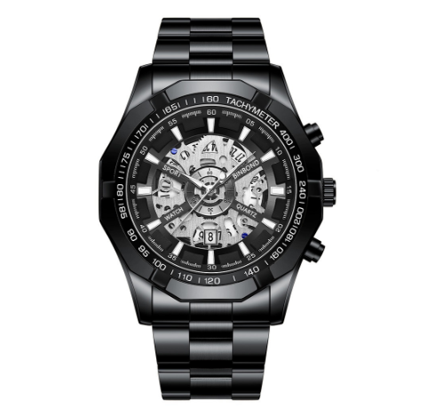 Binbond 100% Original Fashion Hollow Luxury Stainless Steel Waterproof Men's Business Watch Blue automatic Quartz wrist watch for men M2