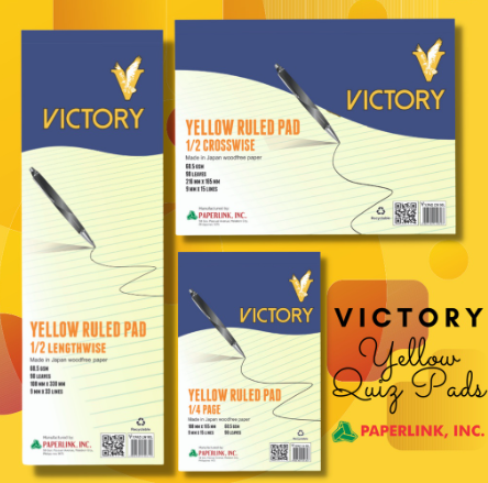 Victory Yellow Ruled Quiz Pad 60.5gsm 90Leaves (Sold Per Pad)