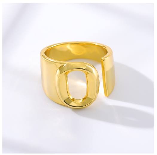 Maxzone Fashion Adjustable Open Gold Initial Rings For Women Stainless Steel A-Z Letter Ring Ladies Meaningful Wedding Jewelry Gift O