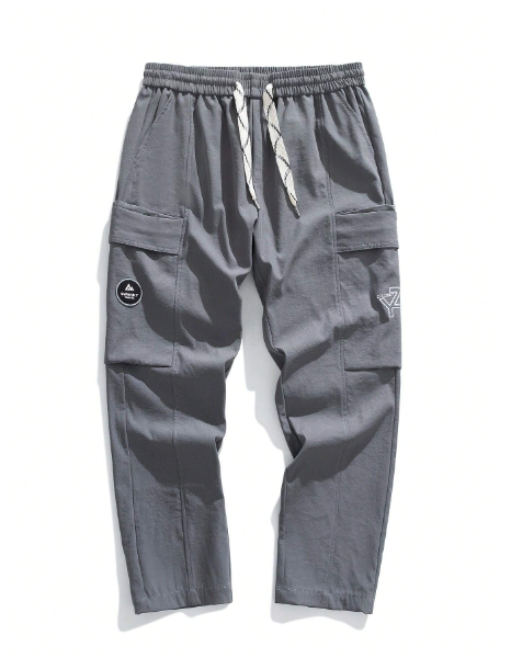 Men's Drawstring Waist Sports Cargo Pants, Outdoor Straight Leg