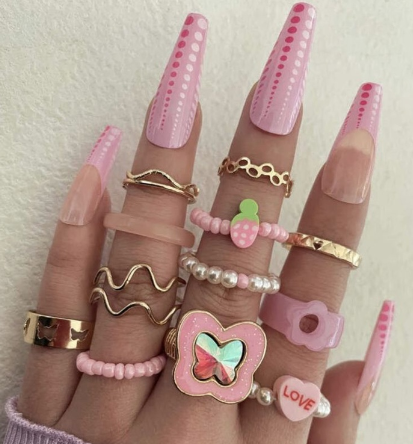 SET OF 4 Chunky Acrylic Bead Stackable Y2K Colorful Layered Trendy Ring