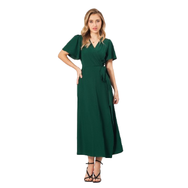 Lovito Women Elegant Plain Wrap Fabric Stitching Dress LBL07098