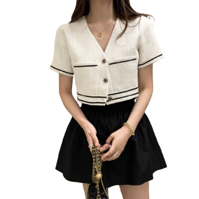 Lovito Women Casual Patchwork Button Front Contrast Binding Blazer LNE33209 (White)