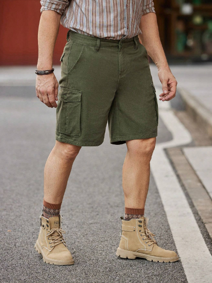 Manfinity RivetRise Men Summer Casual Flap Pocket Side Denim Cargo Shorts