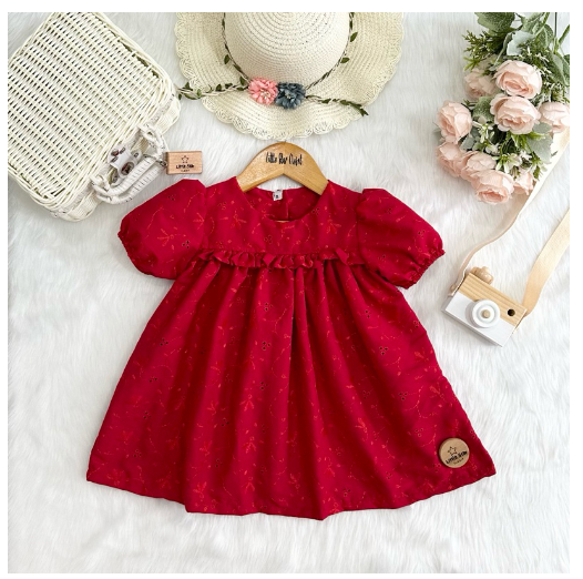 Littlestar Baby Kids Puff Sleeves Eyelet Mini Dress S13