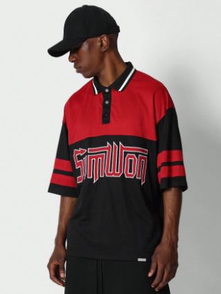 SUMWON Mesh Polo Shirt With Stripe And Number Graphic Print