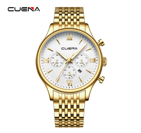 CUENA men's watch original brand luxury business simple quartz waterproof Watch GOLD WHITE