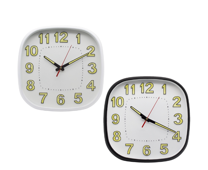 At Home Square Luminous Silent Nordic Wall Clock 12 Inches Glow Dark Easy Read Analog Living Room