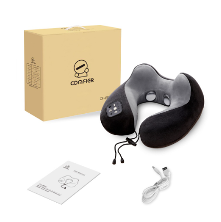 Comfier Neck Massager Travel Pillow Heat Memory Foam 3 Modes 6 Levels Vibration Cordless Support Cervical Cf-6902u