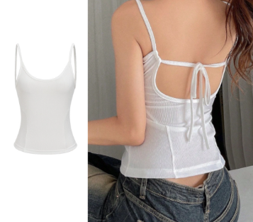 Lovito Women Lace Up Backless Structure Line Tank Top L58Ad009 White