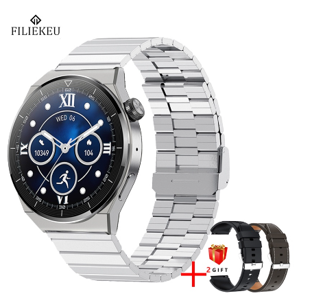 FILIEKEU NFC Smart Watch HD AMOLED Screen Support Ecg Plus Ppg Wireless Charging Bluetooth Call Ip68 Waterproof Smartwatch STEEL SILVER A