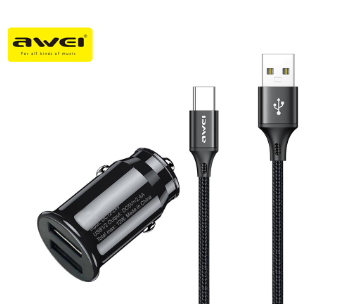 Awei C-826T 5V 2.4A 12W Mini Dual USB Car Charger Super Fast Charger And Type-C Cable Chargers
