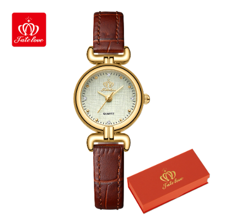 Fate Love Watch For Women Waterproof Original Stainless Steel Leather With Box Fashion Quartz Ladies Wrist Watch BROWN LEATHER STRAP