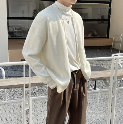 Color Knitted Cardigan Men  Casual Simple Sweater