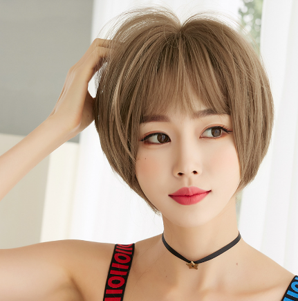 7JHH Wigs D3110 Wig Women's Short Hair Net Red Wave Round Face Full Top Headgear Handsome Short Broken Hair Elegant Bangs Hair