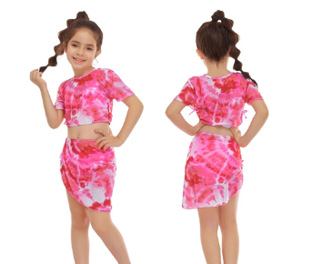 Kids Girl's Tie-Dyed Swimsuits 6-14T Teenage Bikini Set with Cover Up