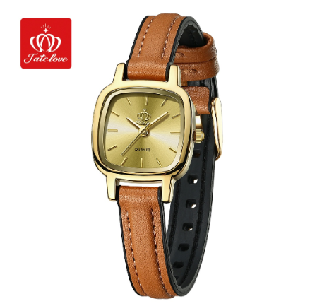 Fate Love Original Waterproof Watch For Woman Leather Strap Watch GOLD DIAL