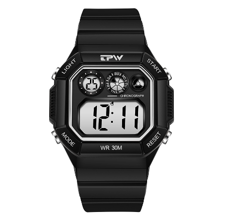TPW Brand Watch Easy to Read Big Numbers Cool Watches 3ATM Water Resist LED BackLight Wrist watch for Unisex WHITE