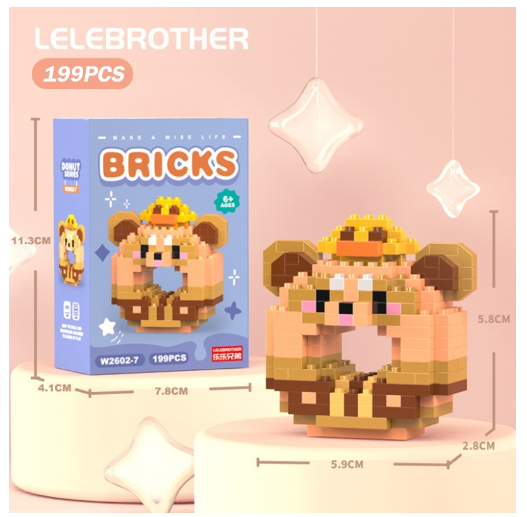 Lboyu Cute Cartoon Donut Building Block Ornaments Compatible with Lego Children's Toys M3