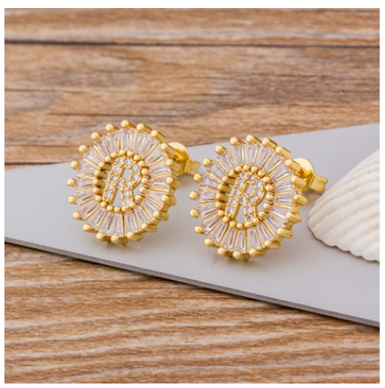 26 Initial Letter Earrings for Women Hypoallergenic Accessories Cute Alphabet AAA CZ Gold Stud Hikaw Jewelry R
