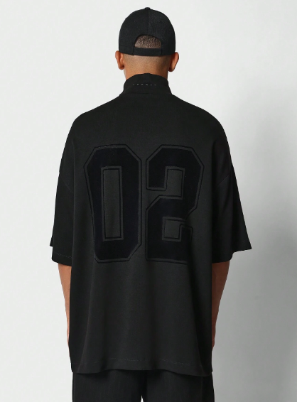 SUMWON Oversized Fit Mock Neck Half Zip Tee With Number 2 Graphic Print