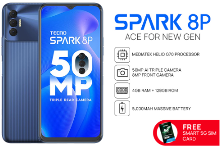 Tecno Spark 8P Smartphone | 4GB RAM + 128GB ROM