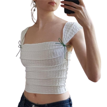 Lovito Women Elegant Plain Bow Tank Top LNL39137 (White/Black)