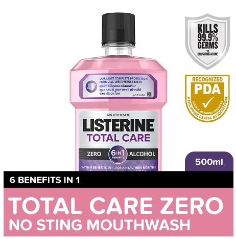 Listerine Total Care Zero Alcohol/ Alcohol Free Mouthwash 500ml - Mild Taste for Complete Oral Care
