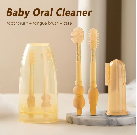 3in 1 Baby newborn Oral Cleaner soft Silicone ToothBrush Tongue Cleaner Set BPA Free