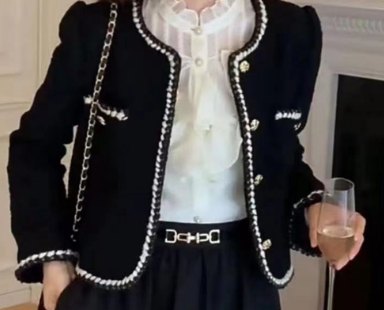 Women Pocket Contrast Binding Blazer LNA29012 Black