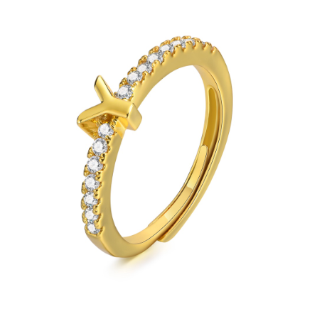Vnox 26 Lettes Gold Luxury Ring,Shiny Zircon Initial Ring,Opening Adjustable Rings for Women Y