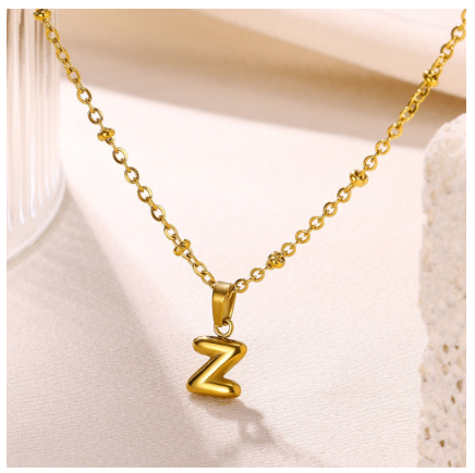 Letter Necklace for Women, 18K Gold Plated Balloon Initial Necklaces Personalized Gold A-Z Alphabet Pendant Cute Name Choker Necklace Z