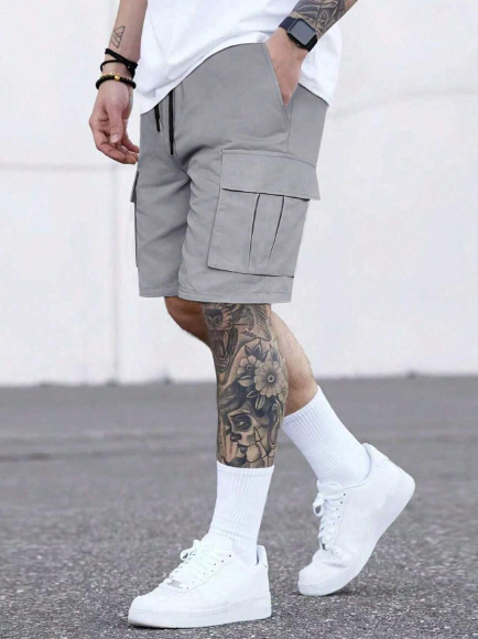 Manfinity Homme Men's Solid Color Simple Daily Wear Drawstring Cargo Pants