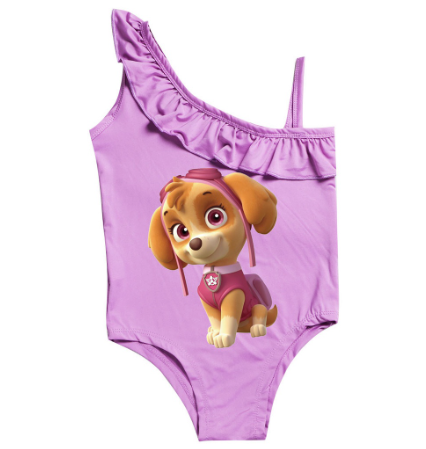 Kids Children Girls Cartoon Anime Paw Patrol Printed Sleeveless One Shoulder Swimsuit Swimming One-piece Bodysuit Swimwear