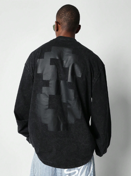 SUMWON Oversized Fit Balloon Sleeve Shirt With Back Pixel Graphic Print