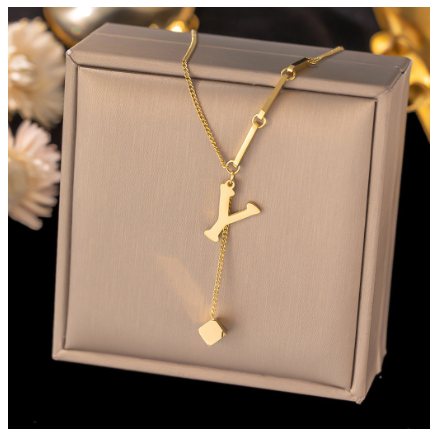 Vnox Letter Pendant Long Necklace for Women Girl,18K Gold Stainless Steel Hypoallergenic A-Z Initial Name Necklace Gift Y