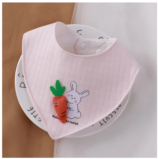 Newborn Cotton Soft Bibs 3 Layers Cartoon Pattern Triangle Scarf Boys Girls Baby Bib Burp Hidden Buttons 360 Degree Rotatable 0-3 Y NB11